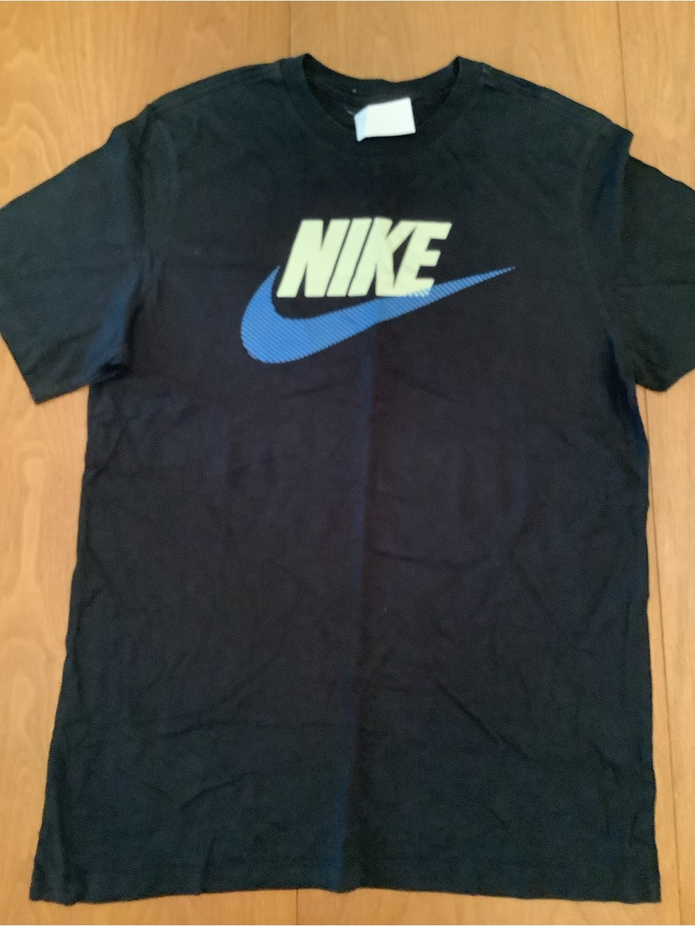 Nike Black Tee with Blue Swoosh and Cream Logo